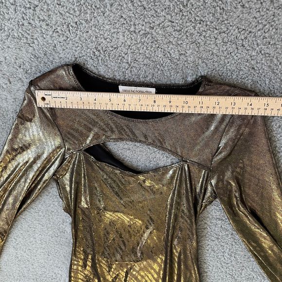 Dress The Population Mini Dress Women Small Gold Metallic Cyberpunk Futuristic - Picture 11 of 13